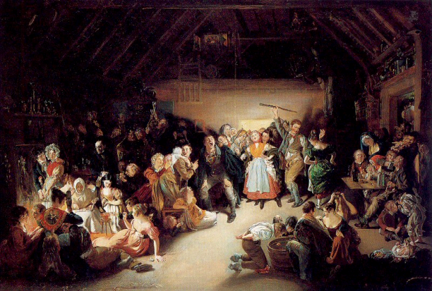 Halloween in Irlanda in un quadro di Daniel Maclise (1832) Snap-Apple Night (pesca della mela e giochi divinatori presso Blarney).